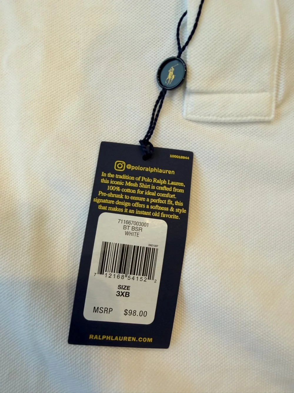 Polo by Ralph Lauren Men's White Pique Polo with Navy Pony - Picture 6 of 9